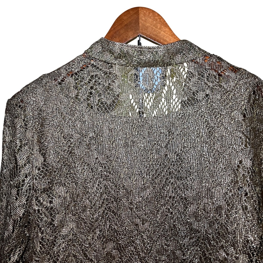 Positive Attitude Cardigan Set Women 14 Gold Metallic Crochet 2pc Vintage - Picture 8 of 10
